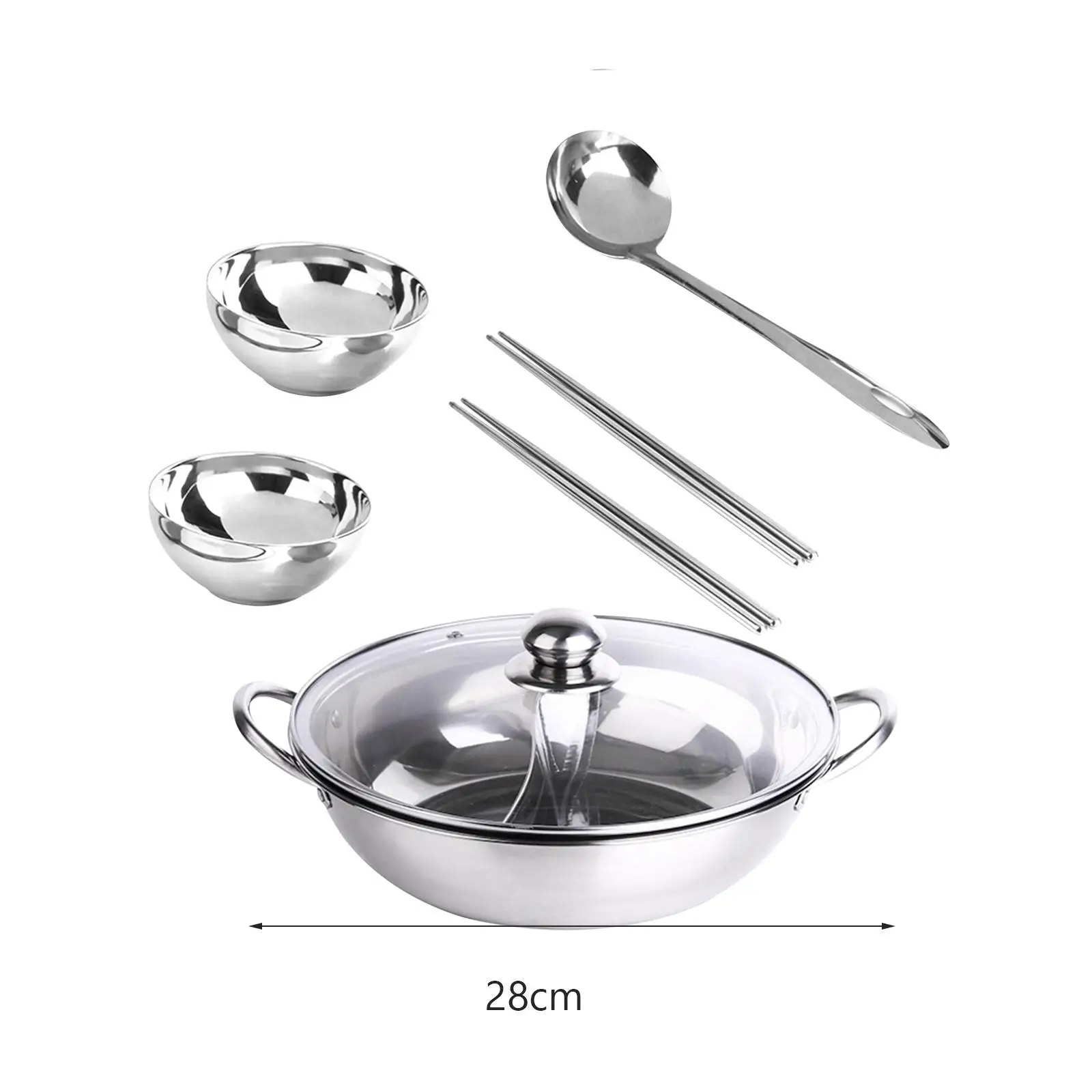 Stainless Steel Double Sided Professional Soup Pot with Bowls, and Chopsticks
