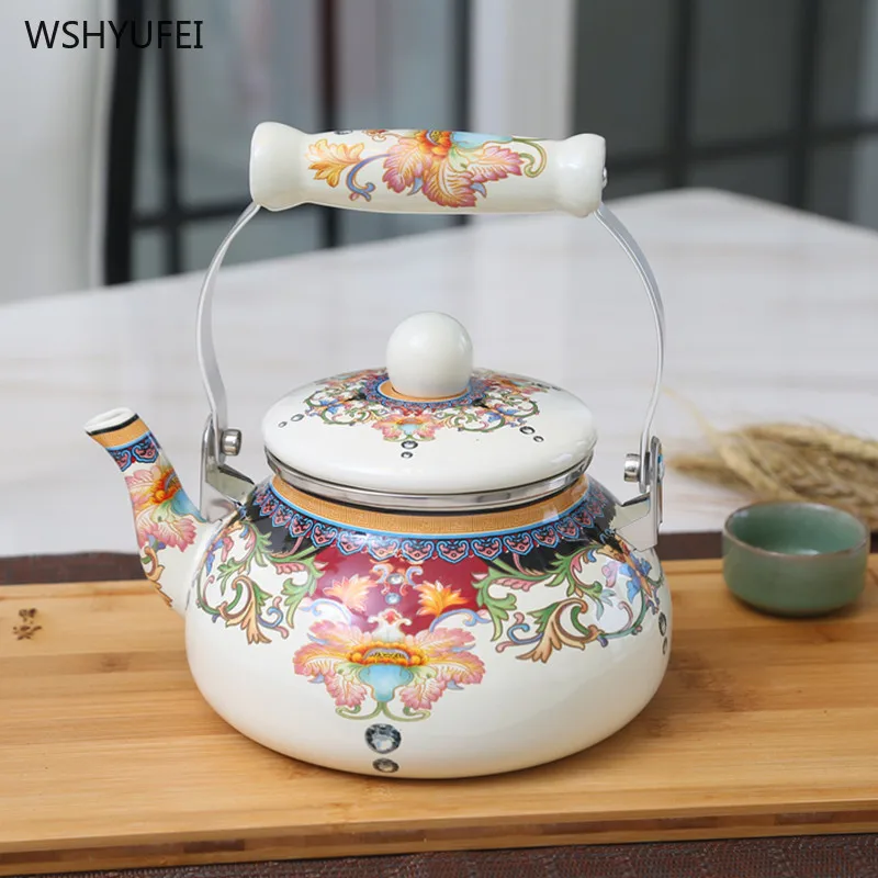 

1.5L thick large capacity flower enamel pot home kettle gas stove fire cooker general coffee milk Chinese medicine pot kettle