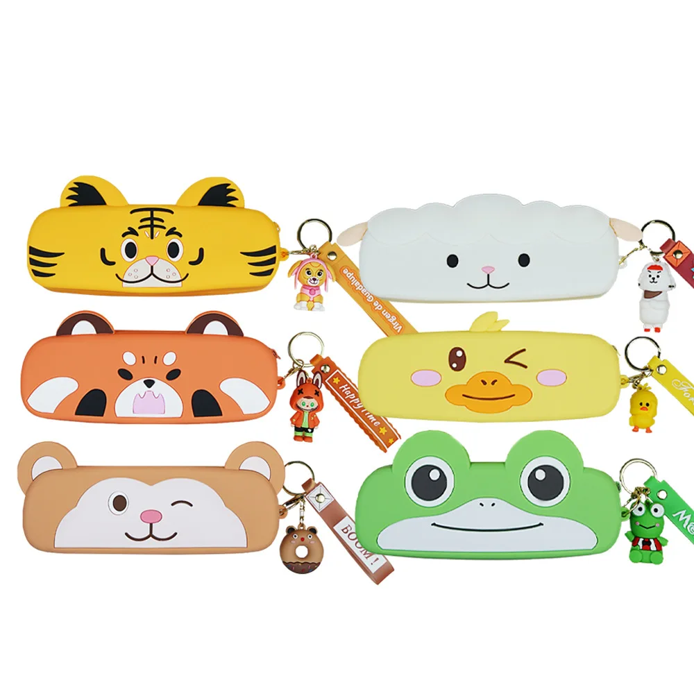 

Cute Animal Pencil Pouch (Includes 1 Randomly Selected Keychain) — Silicone Pen Case & Student Stationery Organizer