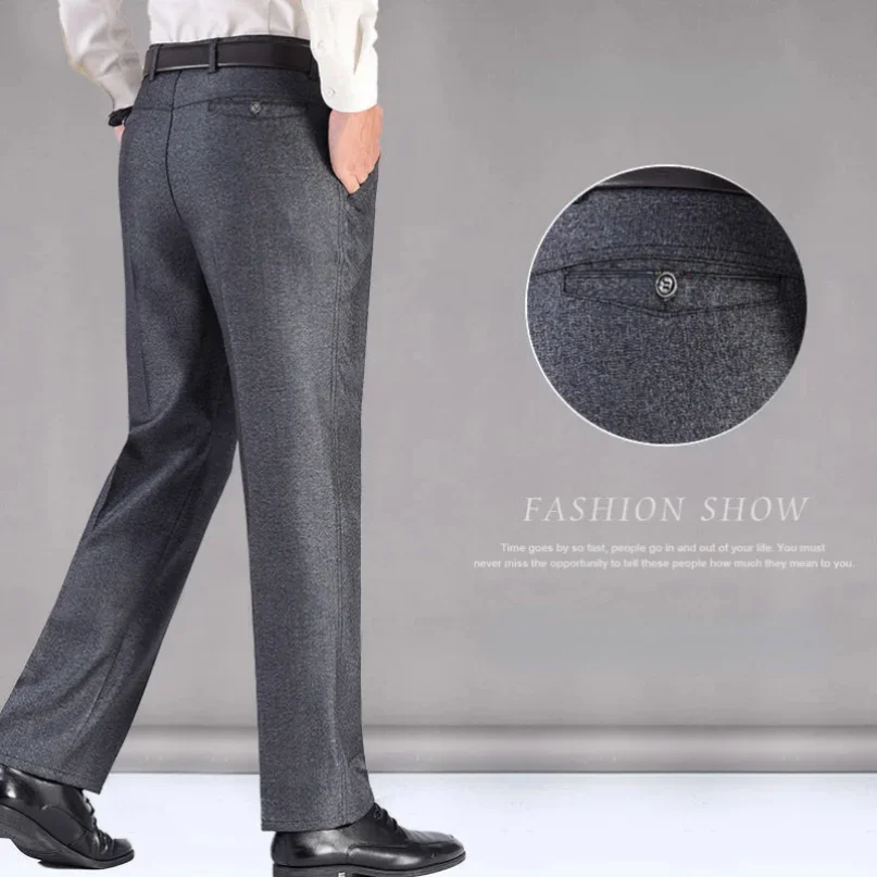 New Men's Summer Thin Business Casual Pants Autumn Fashion Solid Gentle Thicken Trousers Male Brand Suit Pant Black Grey RIYBEOE