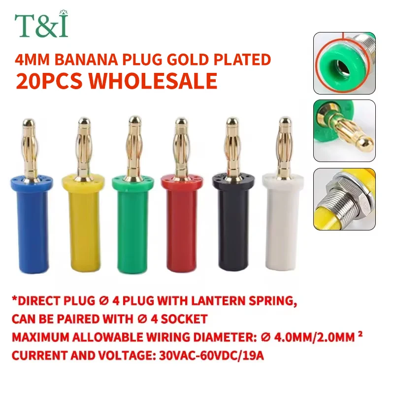 

20Pcs Copper Banana Plug 4mm High Current High Voltage Resistance Plug Welding Integrated Banana Head Connector Binding Post