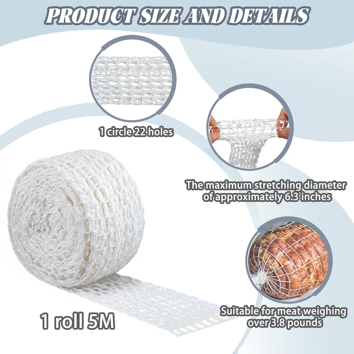 Elastisches Fleischnetz, Rollfleischspieße, Kochseil, Lebensmittelnetz, für italienische scharfe Würstchen, dehnbares Polyester-Baumwollnetz – Detail 2