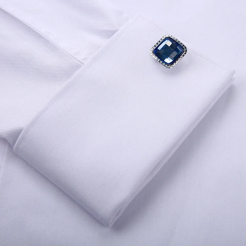 Men's Classic French Cuff Hidden Button Dress Shirt Long-sleeve Formal Business Standard-fit White Shirts (Cufflinks Included)