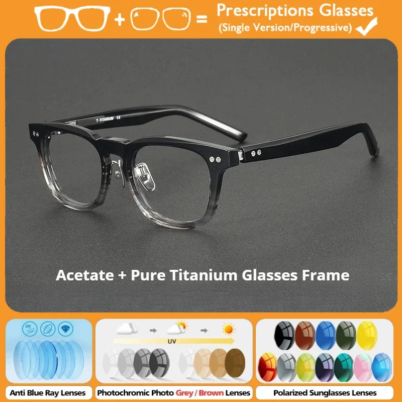 

OLLYMURS Trendy New Design Thick Rim Acetate Myopia Eyeware Men Pure Titanium Blue Light Ray Photochromic Prescription Glasses