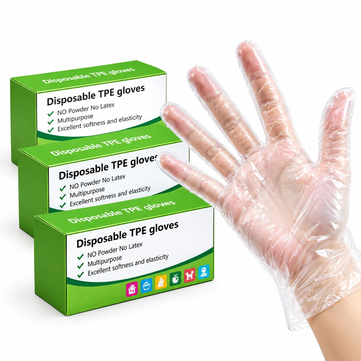 300PCS Disposable TPE Gloves Clear Plastic Hand Gloves Latex Free Powder Free Food Handling Kitchen Restaurant Catering