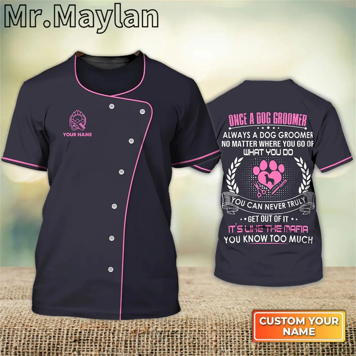 Custom Name 3D Full Printed Groomer Shirt One A Dog Groomer Tshirt Pet Groomer Uniform Pink Salon Pet Tee Unisex Tops