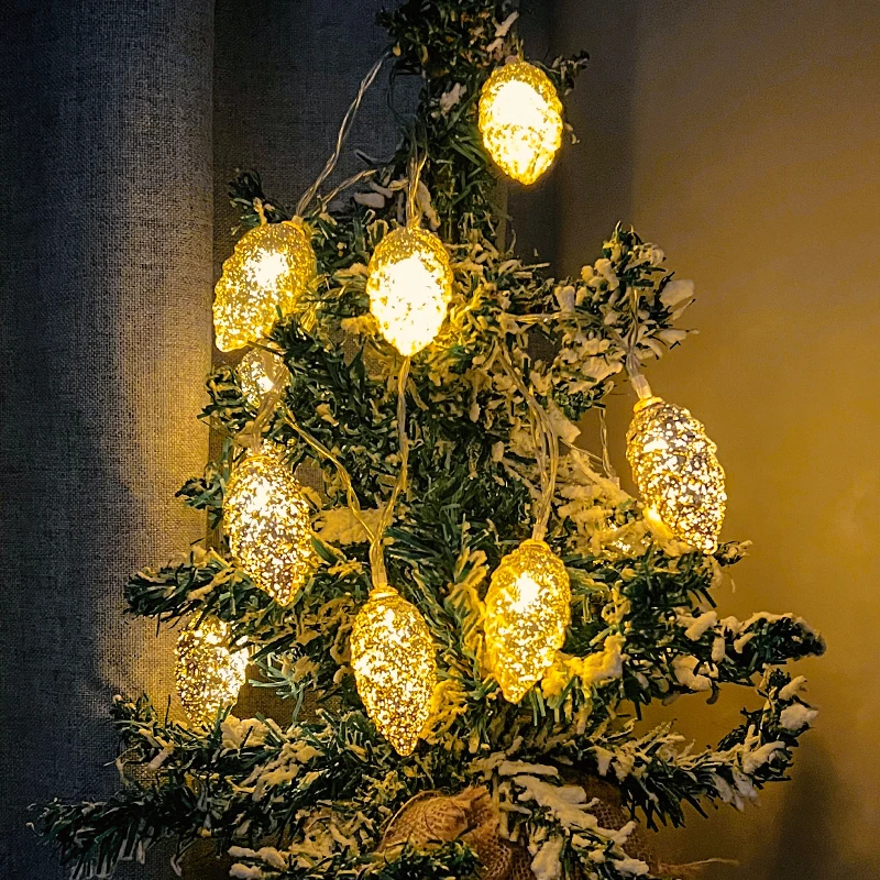 

2m LED Christmas Pine Cone Fairy Lights Gold Silver String Lights Christmas Decor Xmas Tree Ornaments New Year Garland Navidad