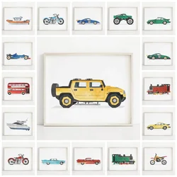 Car Train Motorcycle Nursery Vintage Canvas Art Paintings Poster and Prints Watercolor Wall Art Picture for Home Decor Cuadros