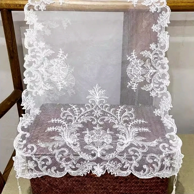 European Mesh Embroidered Multi Size Tablecloth Set TV Bedroom Wall Cabinet Sofa Armrest Cover Christmas Wedding Decoration