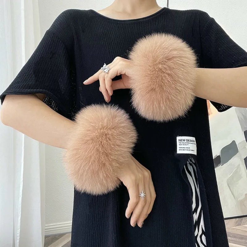 Real Fox Fur Cuffs Wrist Sleeve Fox Fur Arm Cuffs Ladies Fur Sleeves For Women Coat Oversleeve Arm Warmers Natural Fur Cuffs