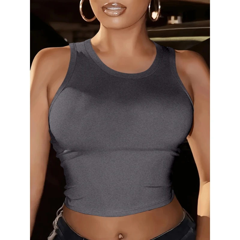 Top da donna Gilet senza maniche in tessuto filettato alla moda leggero da ufficio Top corti in tinta unita eleganti e competenti