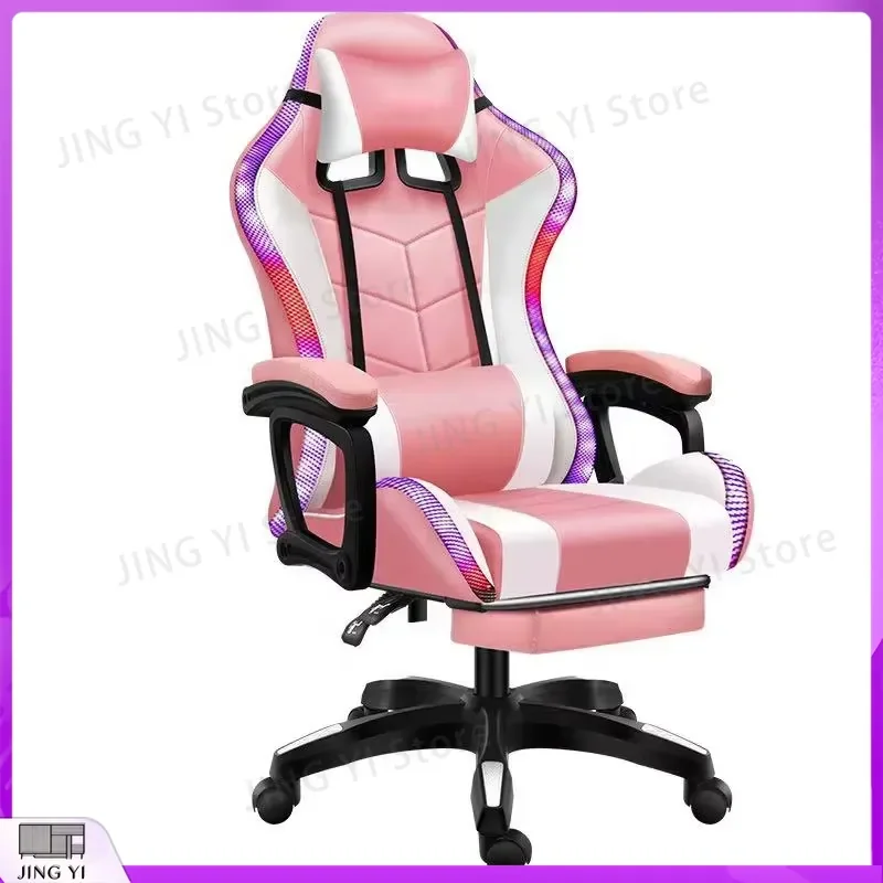 Gaming Chair with Massage Function Reclining Ergonomic Racing Chair PU Leather with Built-in Speaker Lamp and Footrest