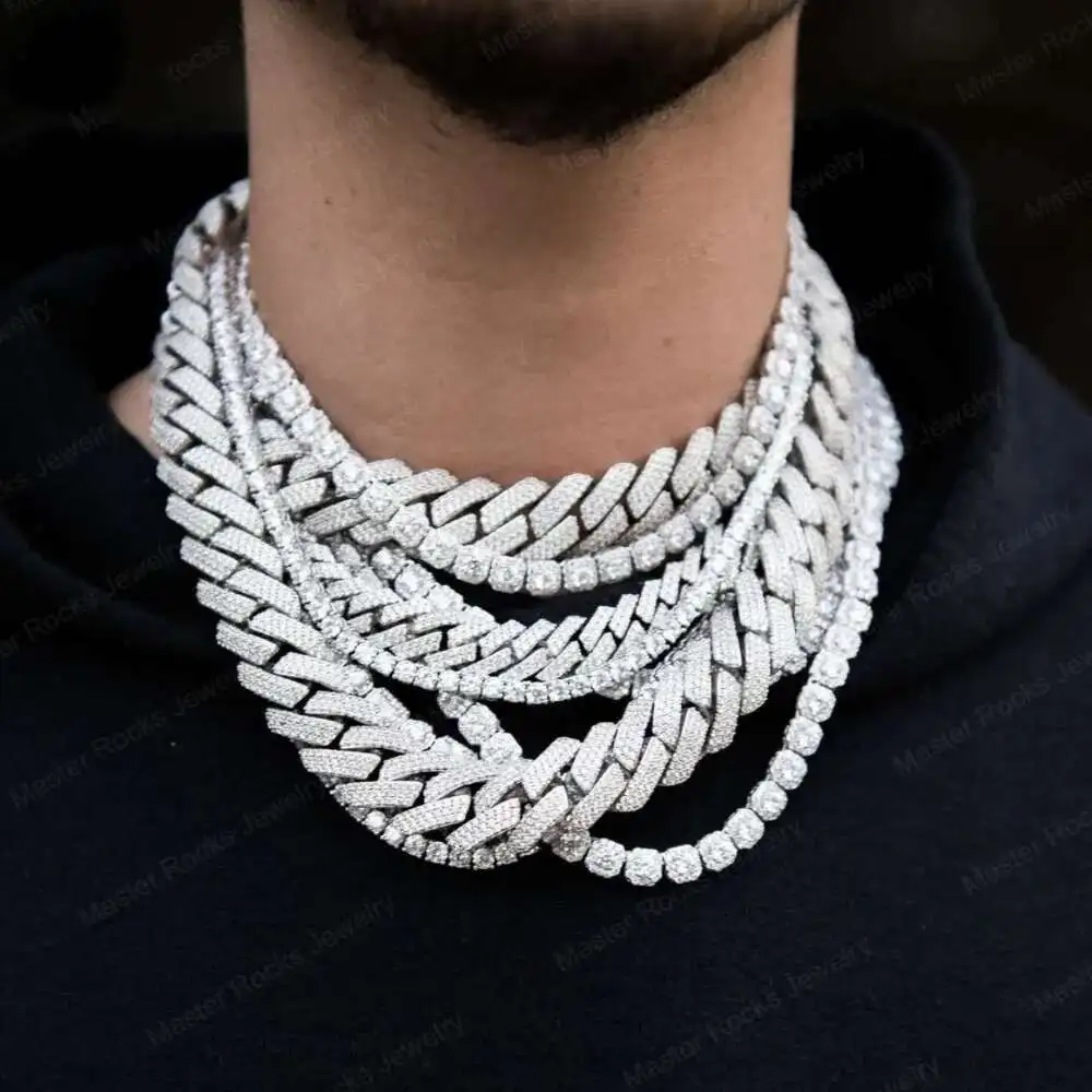 

Dope Jewelry Hiphop Necklace 925 Sterling Silver Cuban Necklace Iced Out 8mm/10mm/12mm VVS Moissanite Cuban Chain