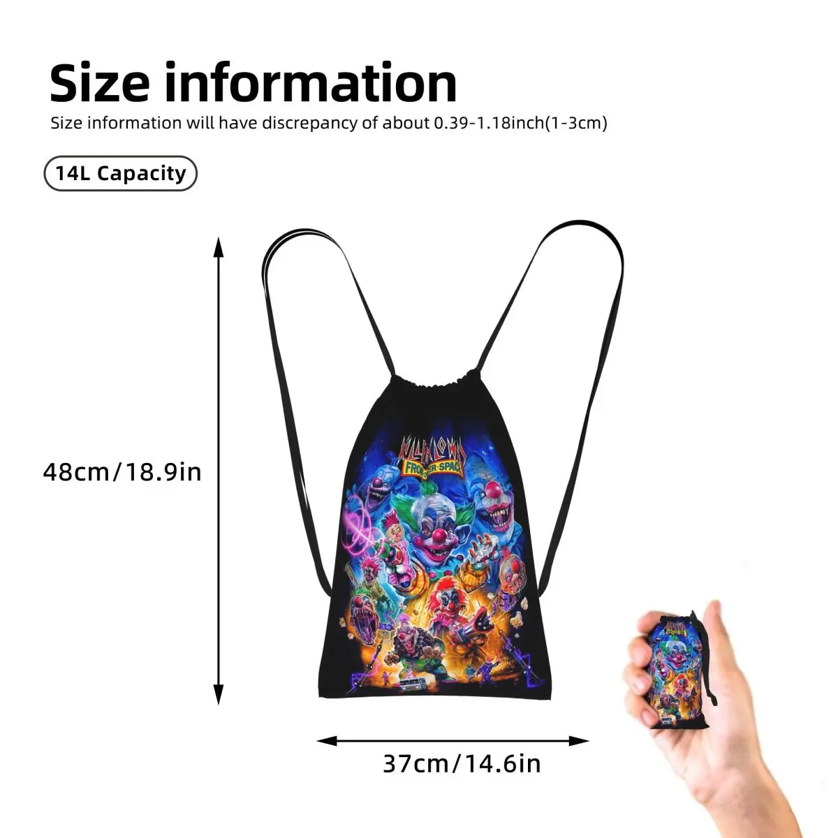 Killer Klowns From Outer Space Funny Horror Movie Drawstring Backpack hiking cycling Bag Travel Drawstring Bag for Men Women