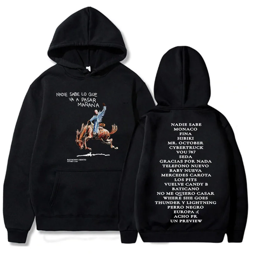 Bad Bunny New Album Nadie Sabe Lo Que Va Pasar Manana Printed Hoodies Men Women Hooded Sweatshirts Album Graphic Long Sleeve Top