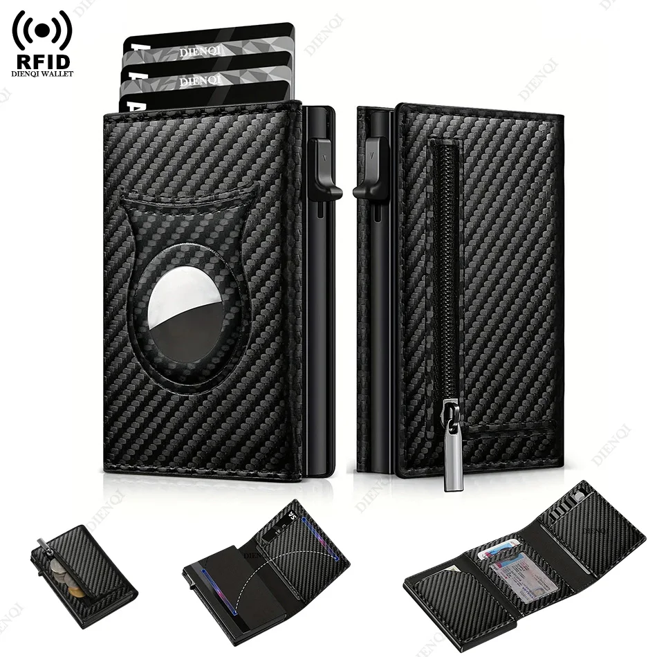 

Мужские кошельки с блокировкой Rfid, тройной держатель для кредитных карт из углеродного волокна, кошелек для монет, минималистичные кошельки для Apple Air Tag