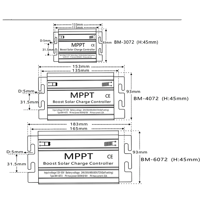LCD BM3072 300W MPPT 태양광 충전 컨트롤러 배터리 충전기 24/36/48/60/72V 부스트-PZZW