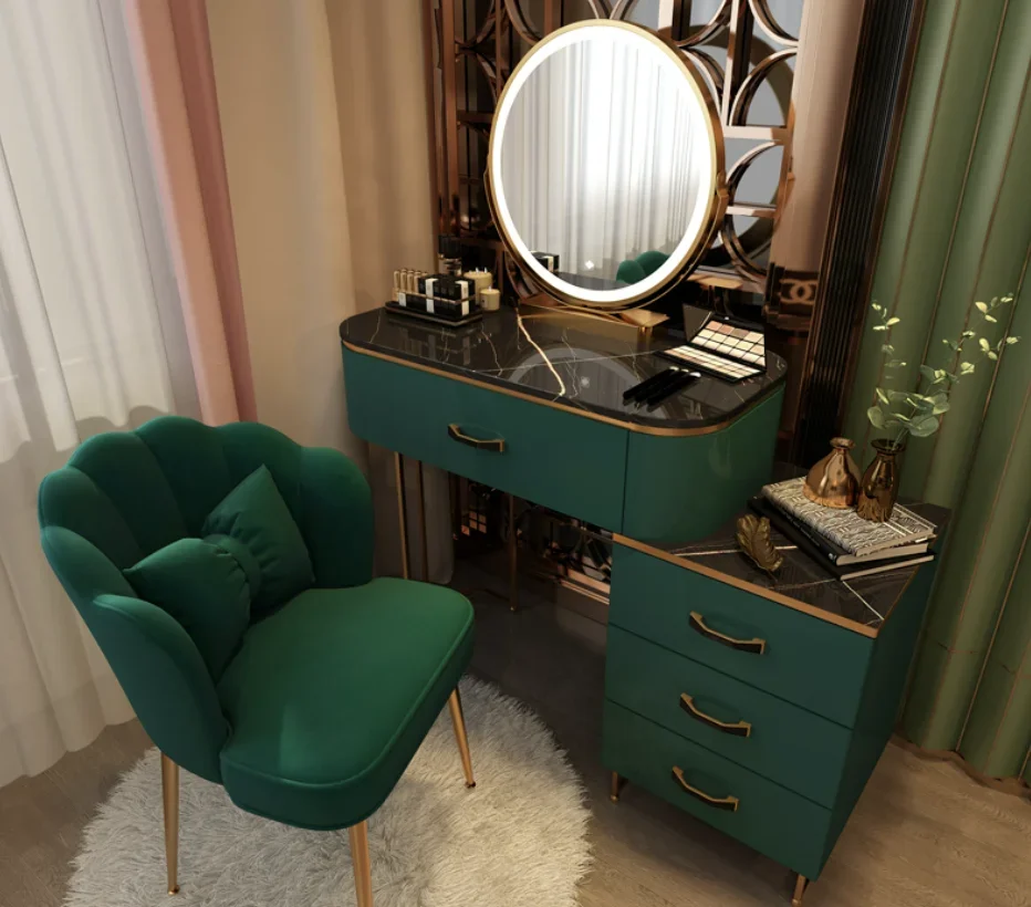 luxury bedroom furniture dressing table for bedroom vanity makeup dressing table with mirror and chair green color