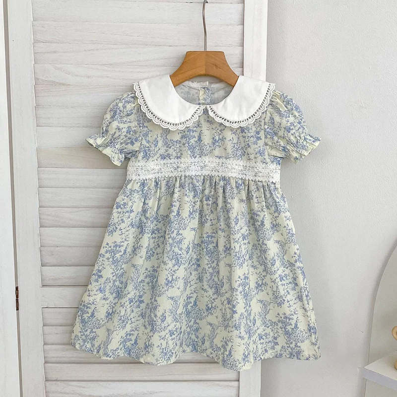 2026 New Summer 2-6Yrs Baby Girl Party Dress Short Sleeved Cotton Print Kids Princess Dresses Sister Clothing