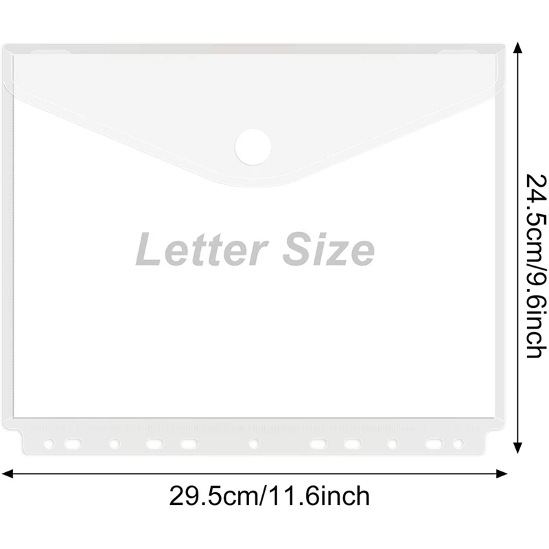 Enveloppe de classeur transparente avec fermeture à crochet et boucle, poches de classeur pour fournitures de bureau, 11 trous, XR, paquet de 30