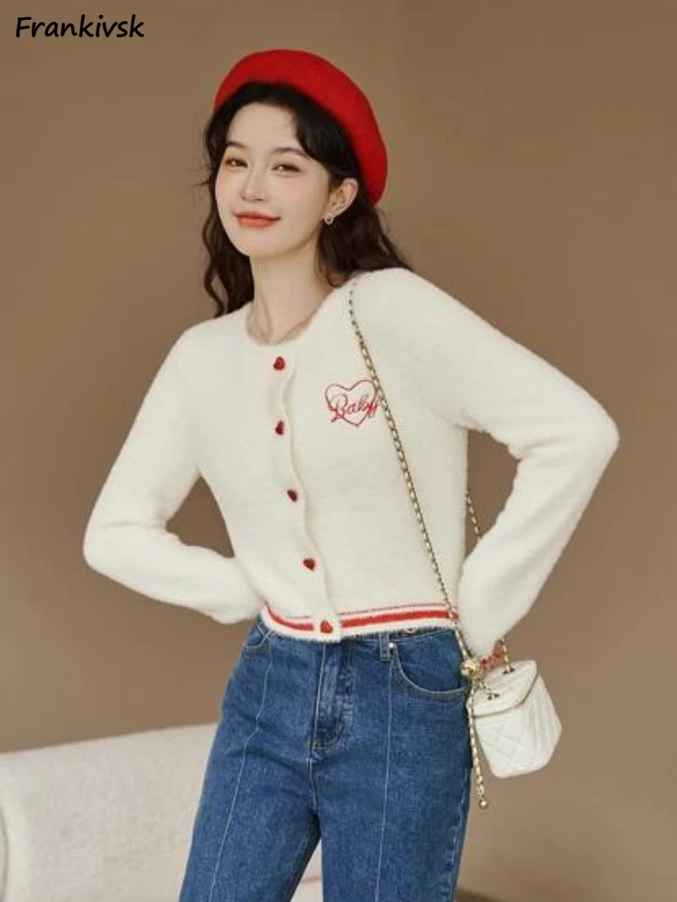 

Sweet Cardigan Women Slim Cropped O-neck Korean Preppy Style Panelled Spring Autumn Knitwear Trendy Simple Tender Long Sleeve