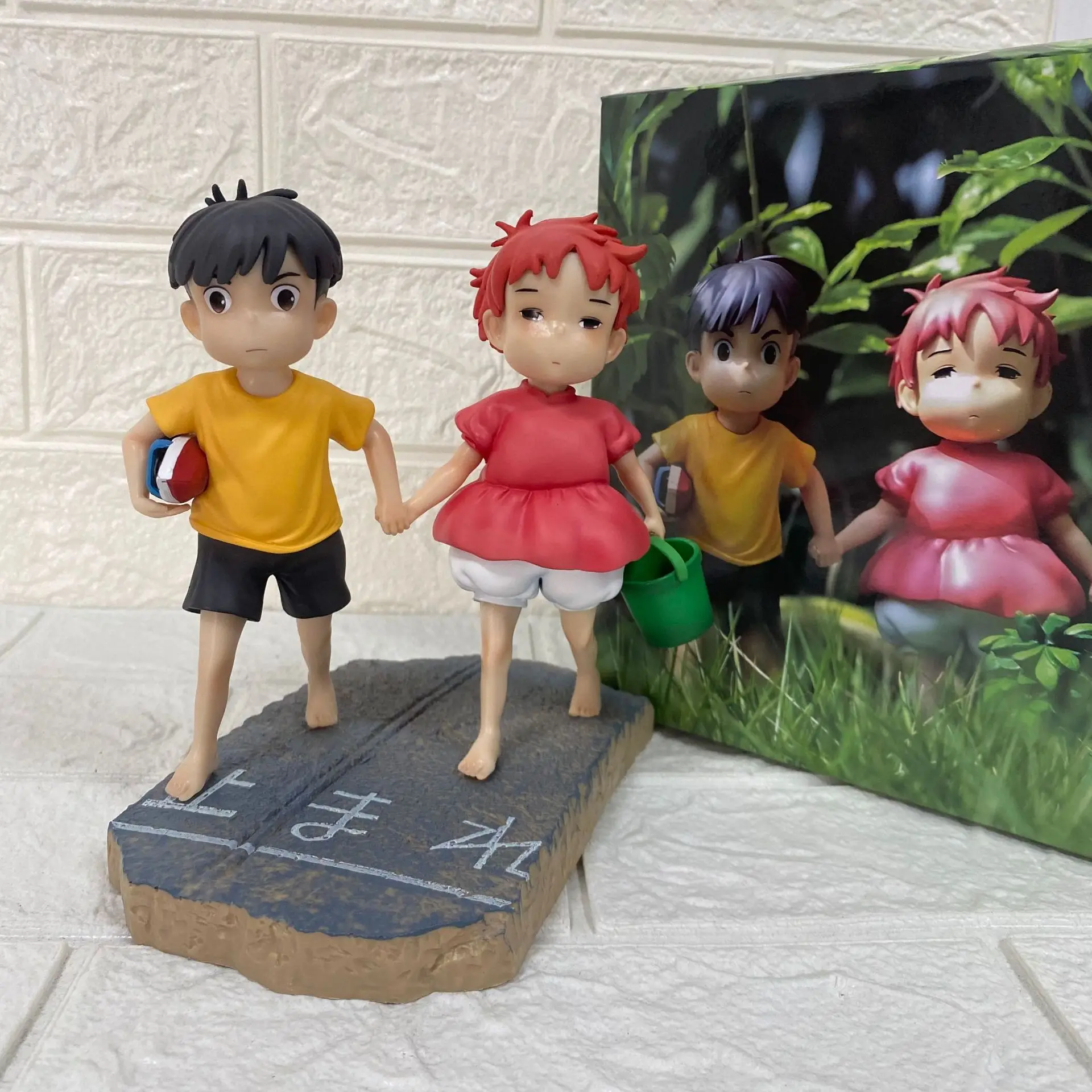 

Goldfish Lady on the Cliff Holding Hands with Ponyo and Sosuke -16CM Anime Model Statue Handmade Ornament In Box
