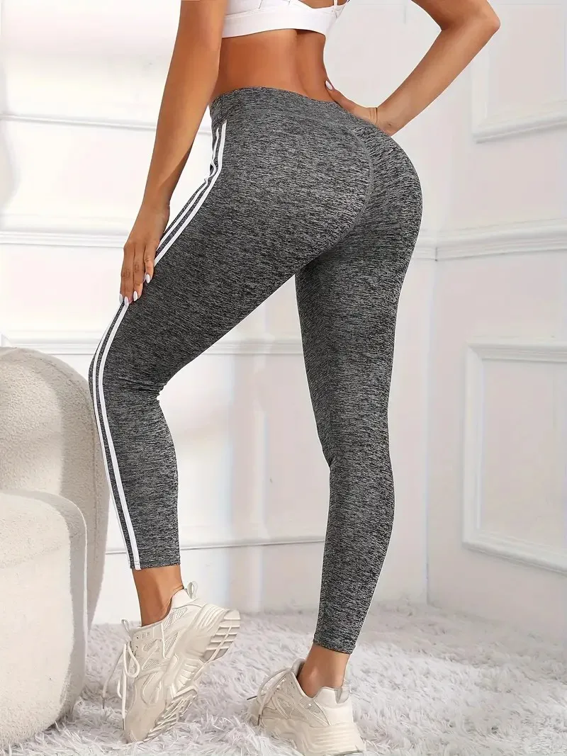 High Waist Yoga Pants For Women Slim Fit Quick-Dry Sports Leggings Gym Workout Tights With Side White Striped