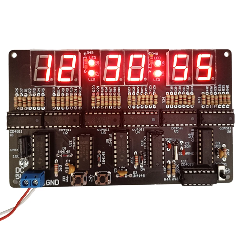 Electronic Clock DIY Kit Automatic Time Display Soldering Practice Kit 6 Digit Display Clock  DIY Welding Practice Accessories