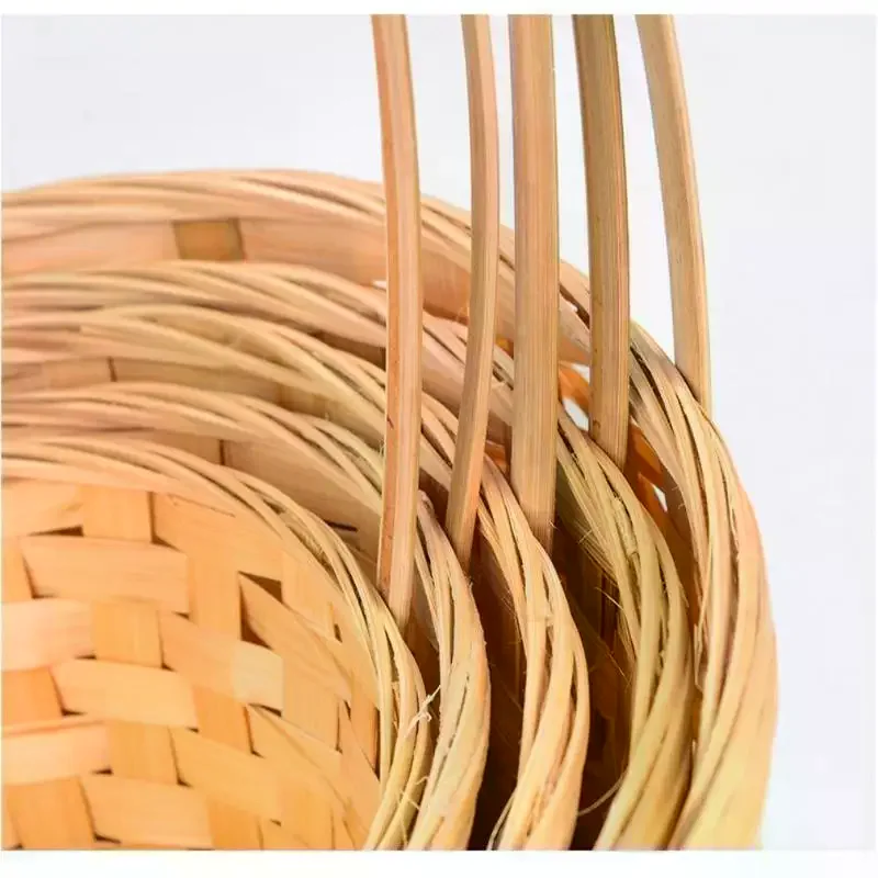 Bamboo Hand-Held Flower Basket: Multi-Purpose Decorative Storage Fresh Cut Flowers Artificial Blooms
