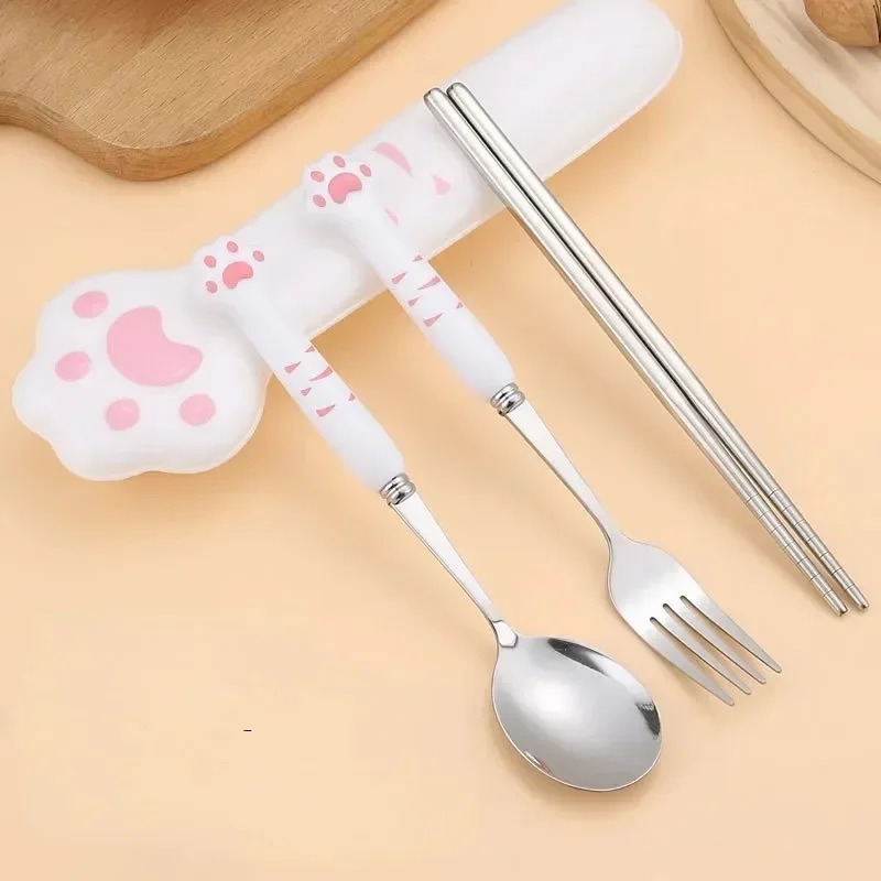 Cartoon Cute Cat Claw Spoon and Fork Set  Chopstick Cutlery Student Children Outdoor Camping Portable Kawaii Kitchen Accessories