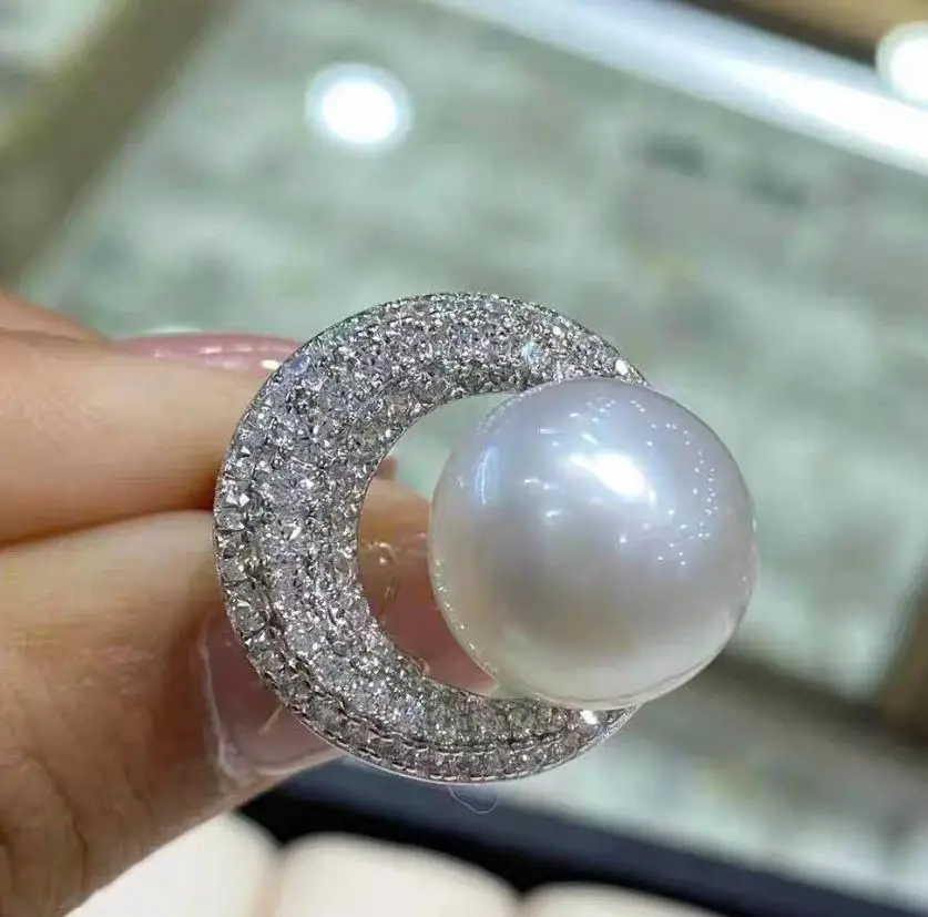 

Gorgeous Adjustable Pearl Ring AAA8-9mm 9-10mm 10-11 mm Natural South Sea Round White Pearl Ring 925s