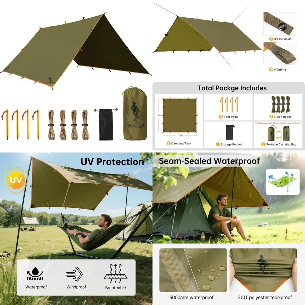 

Водонепроницаемый многофункциональный уличный брезент для кемпинга, путешествий, рюкзака — прочное укрытие с высокой видимостью коричневого цвета, 10 шт.