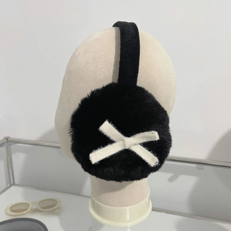 Earmuff dobrável de bowknot para mulheres e meninas, protetor auricular, à prova de vento, luxuoso, ao ar livre, quente, frio, inverno