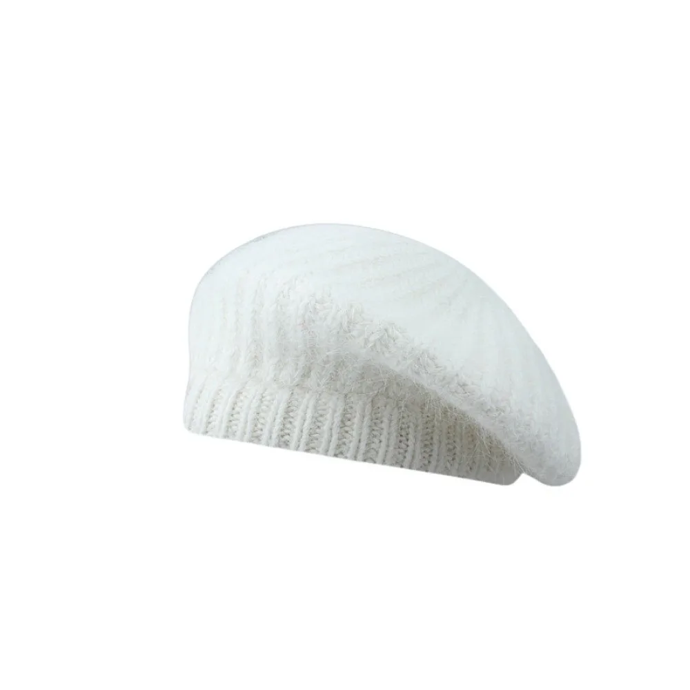 

Retro Wool Mohair Beret Solid Color Warm Knitted Beanie Cap Versatile Y2k Painter Hat Female