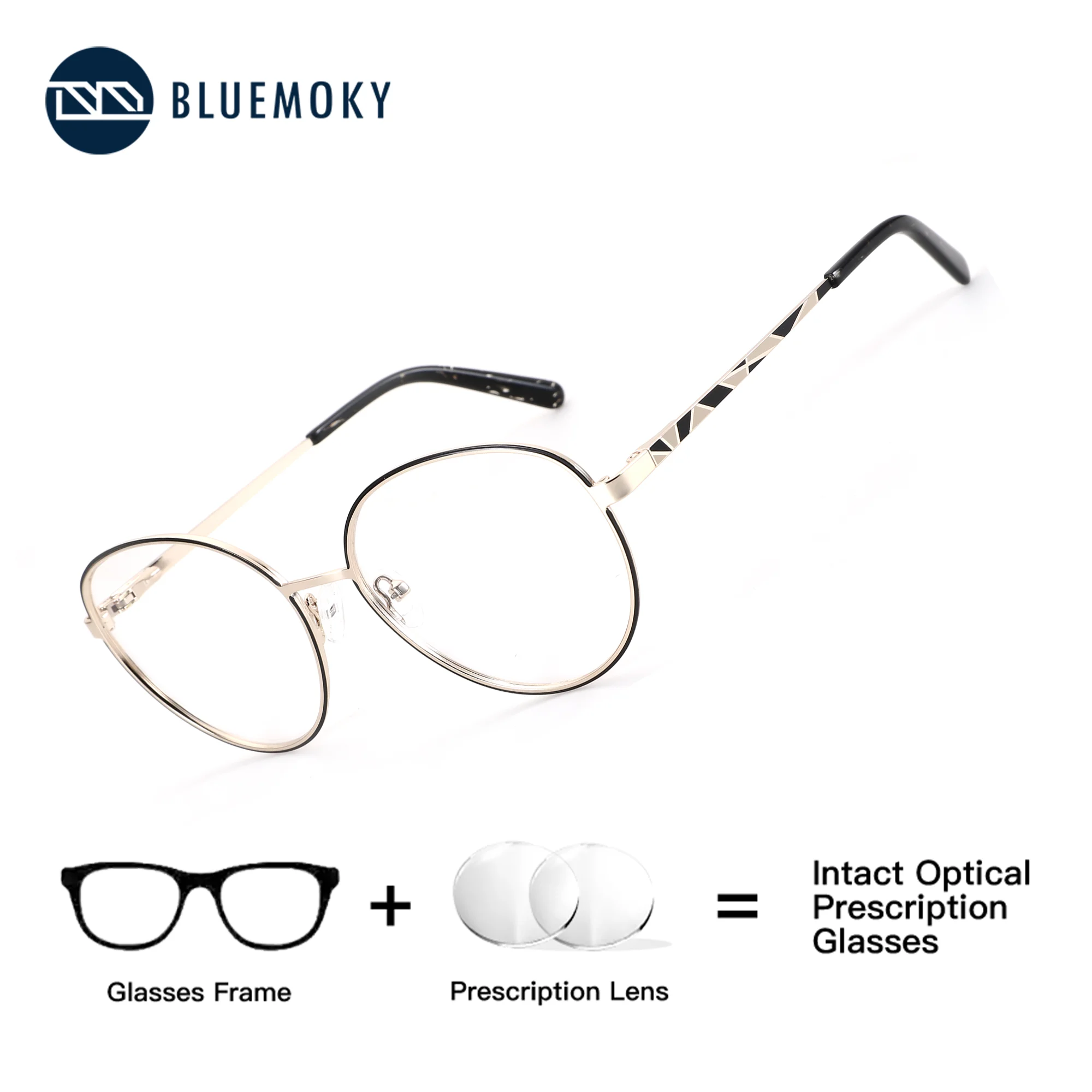 

BLUEMOKY (XL Size) Round Metal Prescription Eyeglasses Men's Multifocal Glasses Anti Blue Light Progressive Optical Eyewear