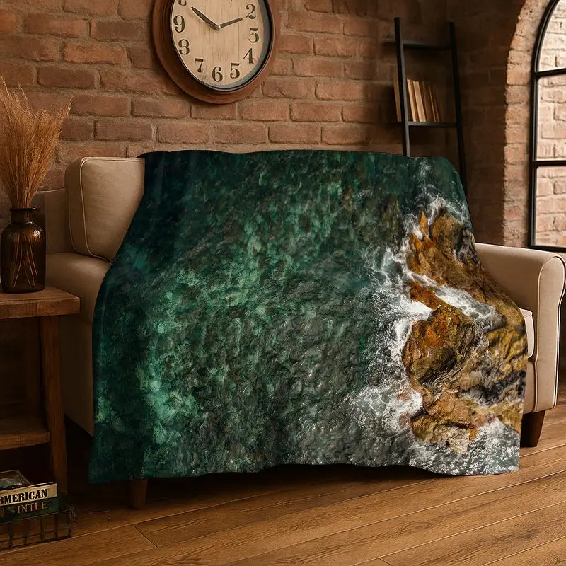 Mystery Sea Water Coastline Beach Reef Flannel Blanket Soft Throw Blanket for Bedroom Living Room Bed Travel Camping Picnic Nap