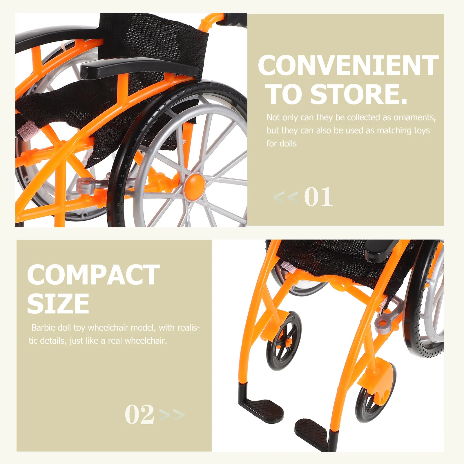 Wheelchair Mini Foldable Realistic Design Pretend Play Accessories Crutches Lightweight Portable Folding Playset
