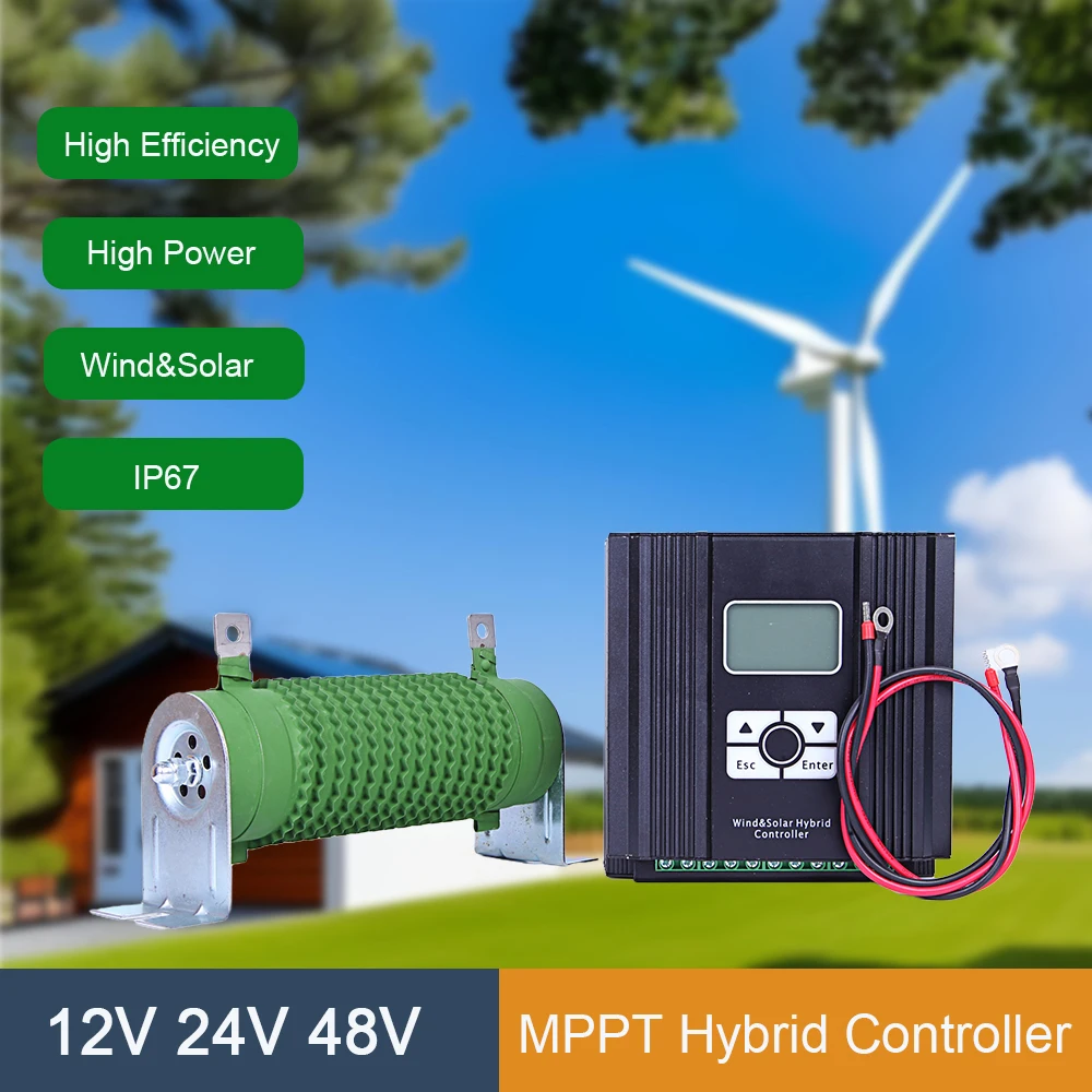 Sistema Híbrido Solar y eólico, controlador de carga MPPT doble, regulador automático para uso doméstico, 10kW, 12v, 24v y 24v, 48v