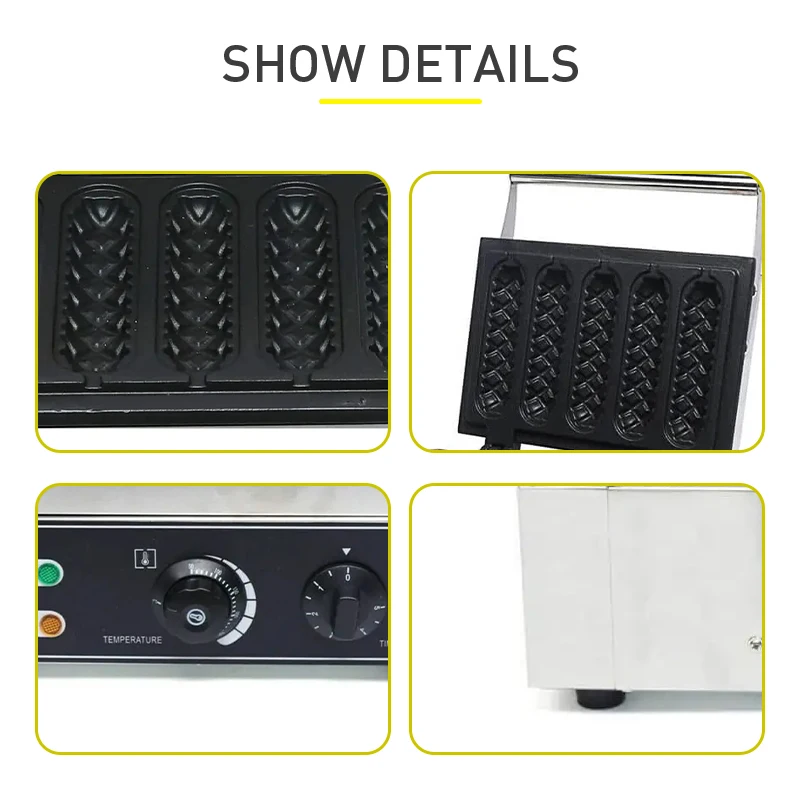 Wholesale Price Commercial Snacks Machine Hot Dog Shape Crispy Machine five Parts Crisp Waffle Maker images - 6