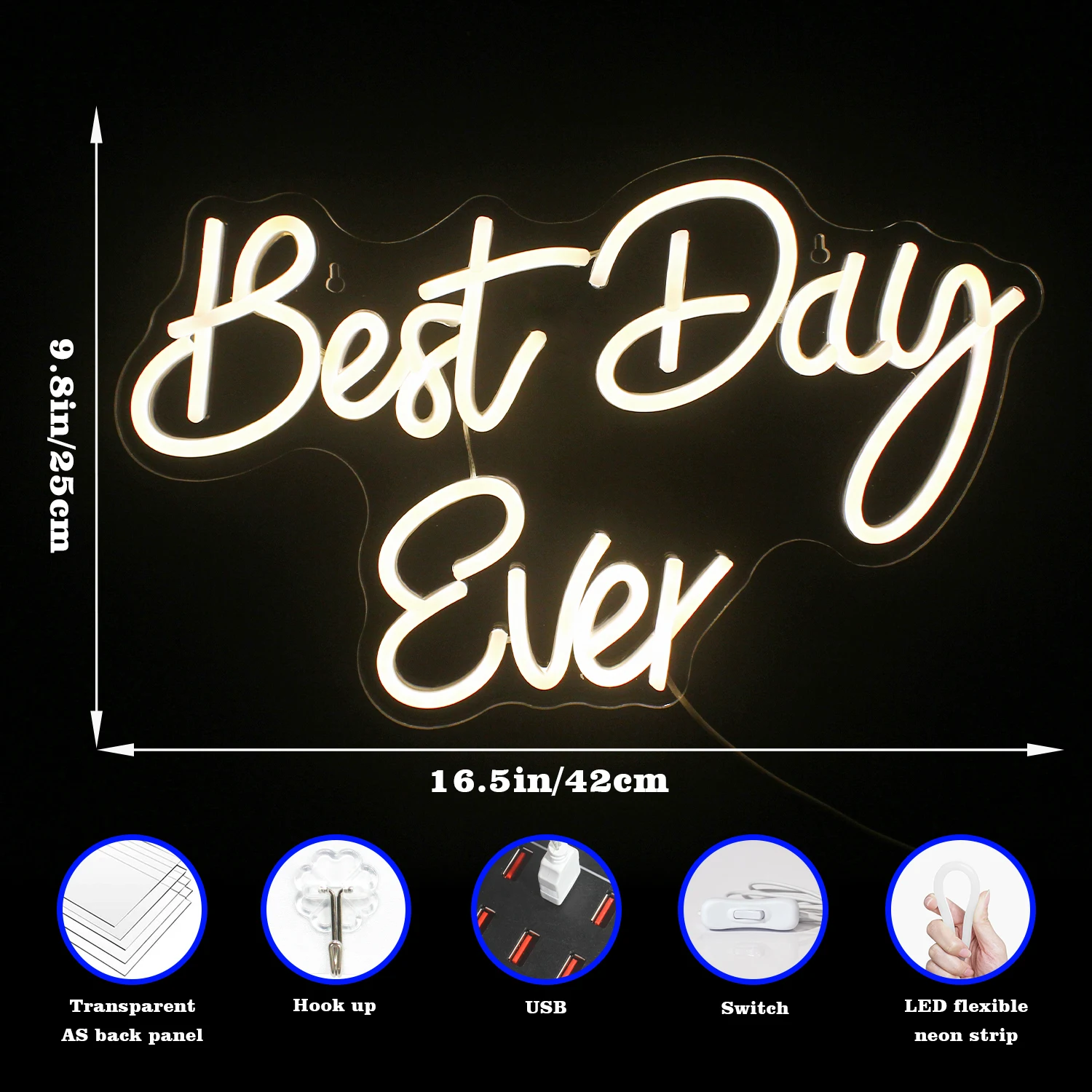 Wanxing Best Day Ever Neon Sign Party Lights Led Lamps Personalised Birthday Restaurant Bar Gamer Aesthetic Wall Decoration