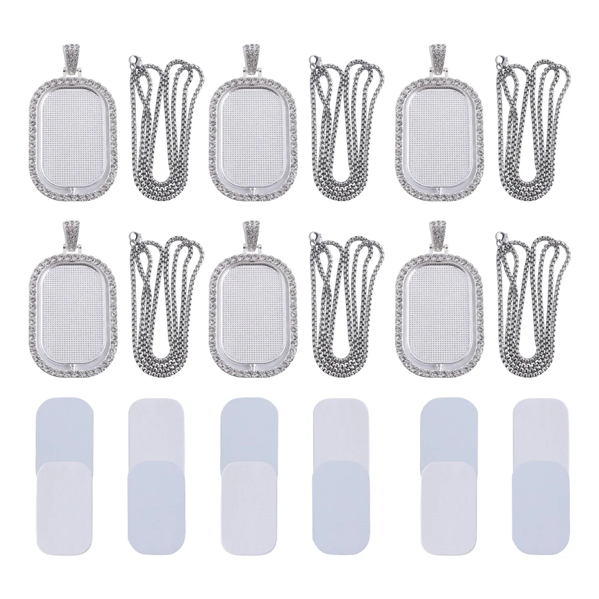 

A06K, 24 шт., набор подвесок в виде сублимационных лотков со стразами, 6 пустых лотков с рамкой, 6 цепочек с 12 дисками, прямоугольный стиль