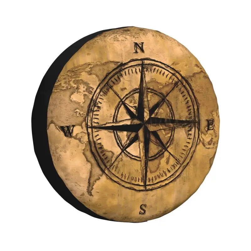 Compass Rose And World Map Spare Tire Cover for Toyota RAV4 Jeep RV SUV 4WD 4x4 Nautical Adventure Car Wheel Protector Covers