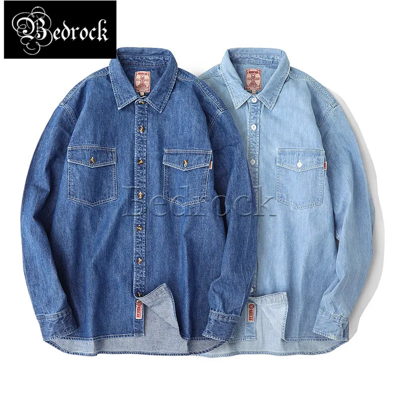 MBBCAR craft washed denim shirt men Amekaji american retro heavy casual tooling shirt ring spinning rope dyed wide fabric 9188