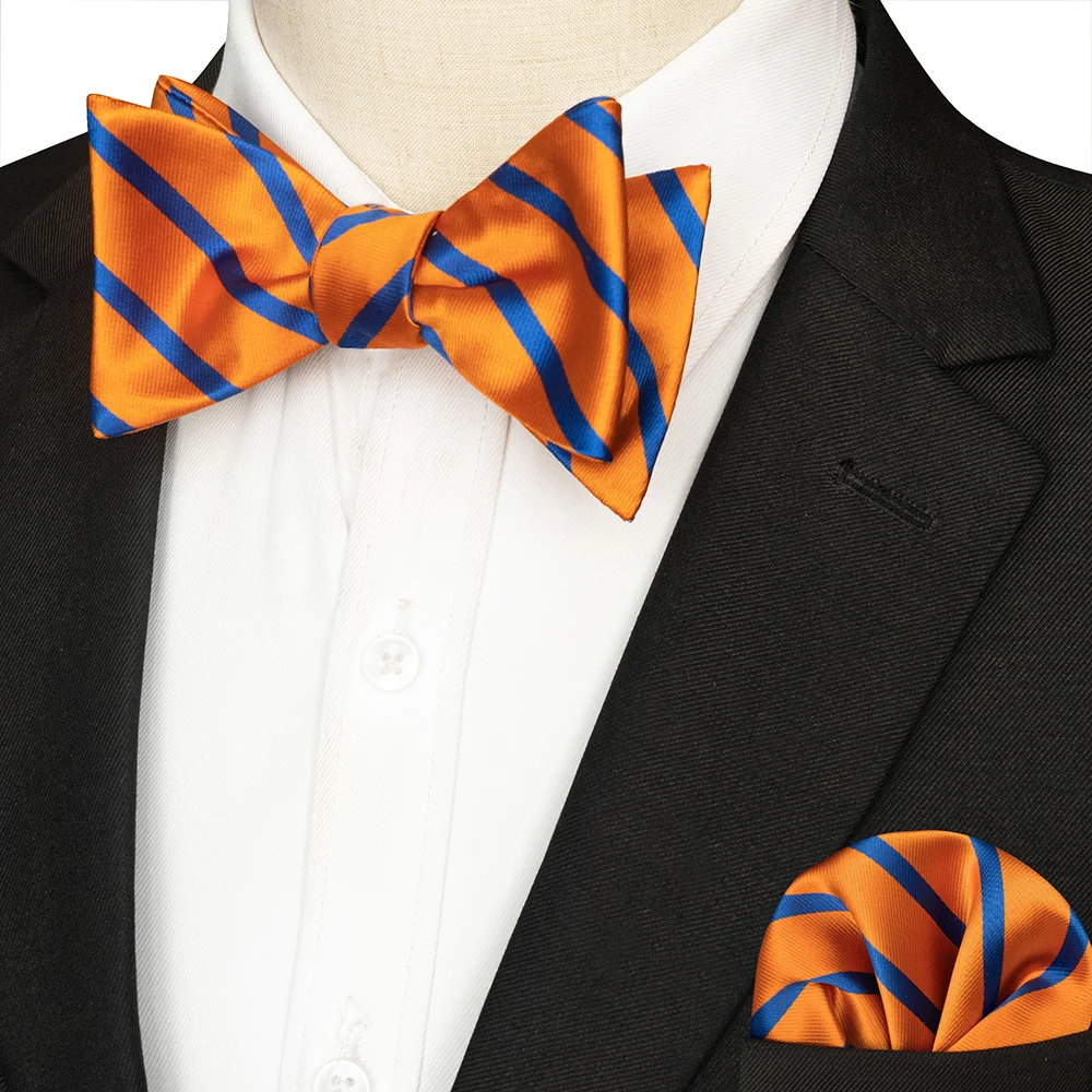 EASTEPIC Gestreifte Fliege für Herren, Einstecktuch-Set, kariertes Accessoire, Paisley-Krawatte, Blumenmuster, gepunktet, reines Schwarz, Abendparty – Detail 5