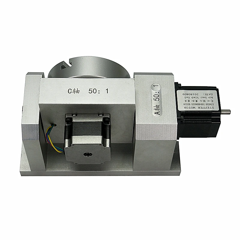 5th Axis CNC Rotary Axis Dividing Head Speed Harmonic Gearbox Reduction Ratio 50:1 Double Supports with 57MM Stepper Motor