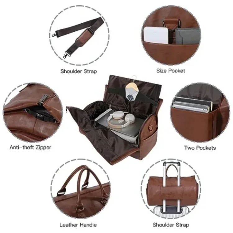 Leather Foldable Duffle Bag Suit Travel Bag Waterproof Extra Large Weekend Bag Portable Flight with Shoe for Men Women Cubes