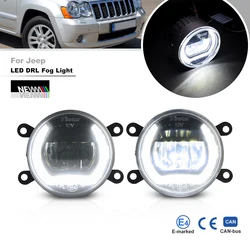 2x For Jeep Grand Cherokee WH Liberty 2005-07 LED 2-in-1 Front Daytime Running Lights Fog Lamps DRLs Canbus Halo Headlights