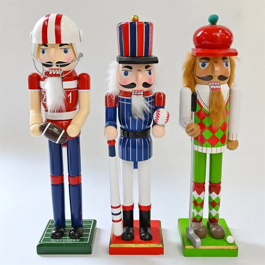 

38cm Nutcracker Soldier Christmas Ornaments Wooden Handcraft Golf Rugby Nutcracker Puppet Desktop Figures Christmas Decoration