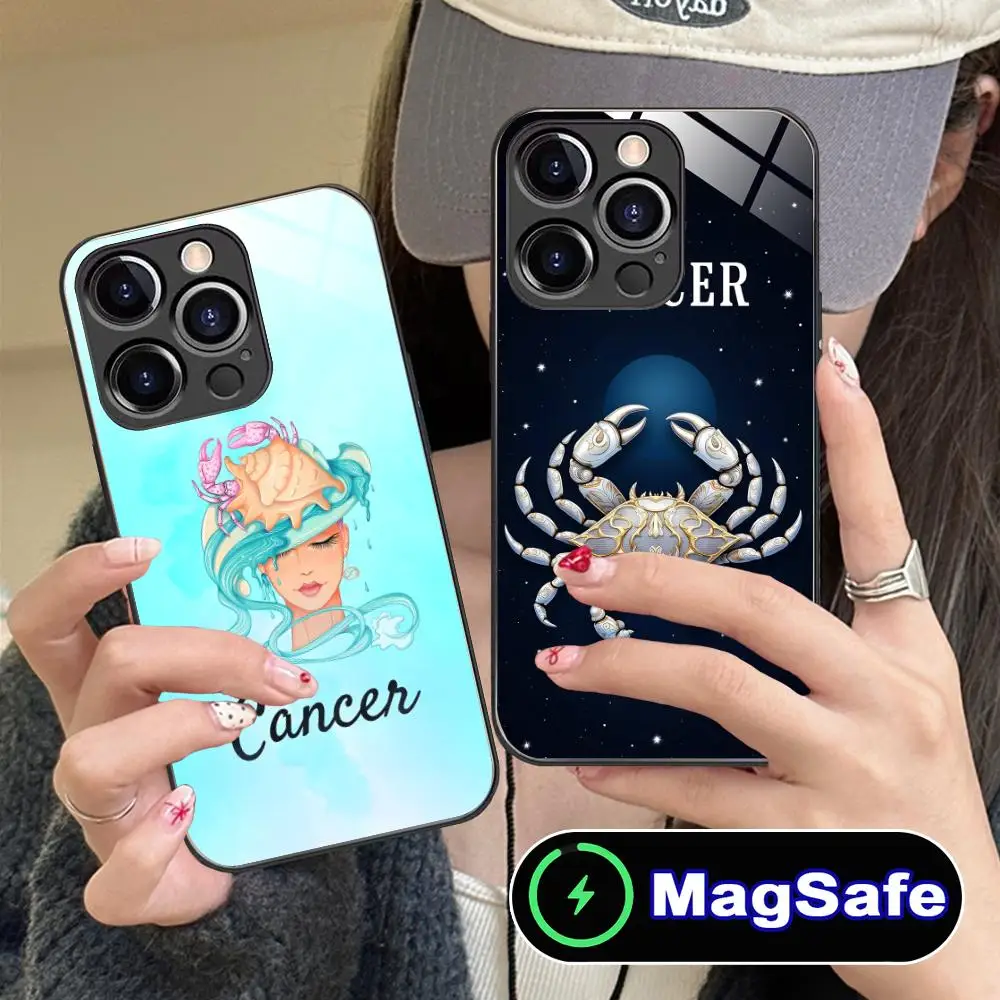 Zodiac Sign Cancer Mobile Phone Case for iPhone 17 16 15 14 13 12 11 Pro Max Plus Mini MagSafe Glass Colour Cover Pretty Luxury