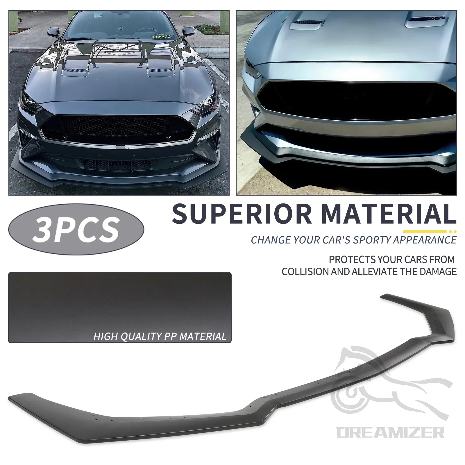 Front Bumper Lip For Ford Mustang 2018-2023 GT Model Only 3-Piece Lower Spoiler Splitter Body Kit Protector